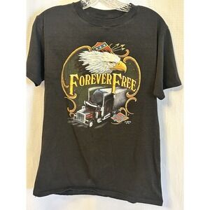 VTG Forever Free 3d Emblem Truckers Only T Shirt M Bangor Maine Single Stitch